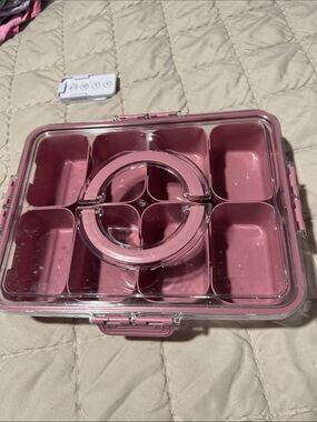KitchenAid Pink Compartmentalized Storage Organizer with Clear Lid